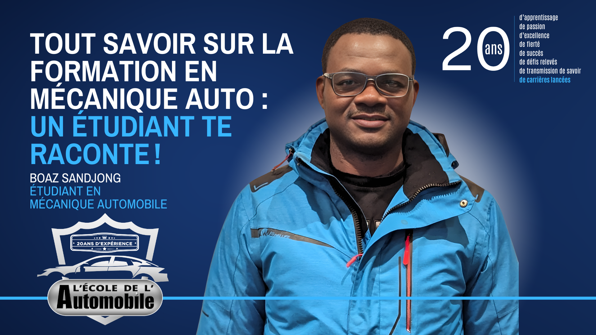 Boaz Sandjong, étudiant en école de mécanique automobile.