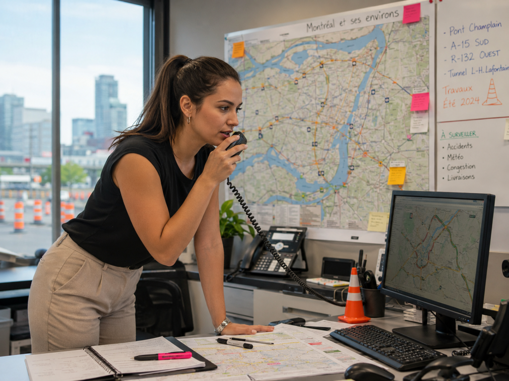 répartitrice effectuant une communication avec un camionneur