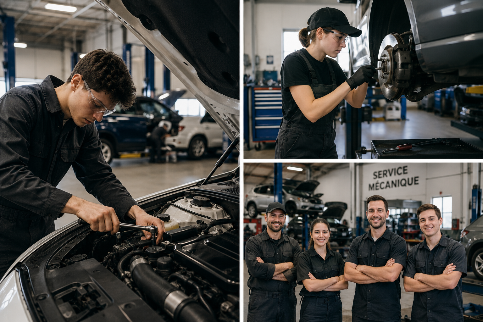 jeunes mécaniciens travaillant dans un atelier automobile à Montréal