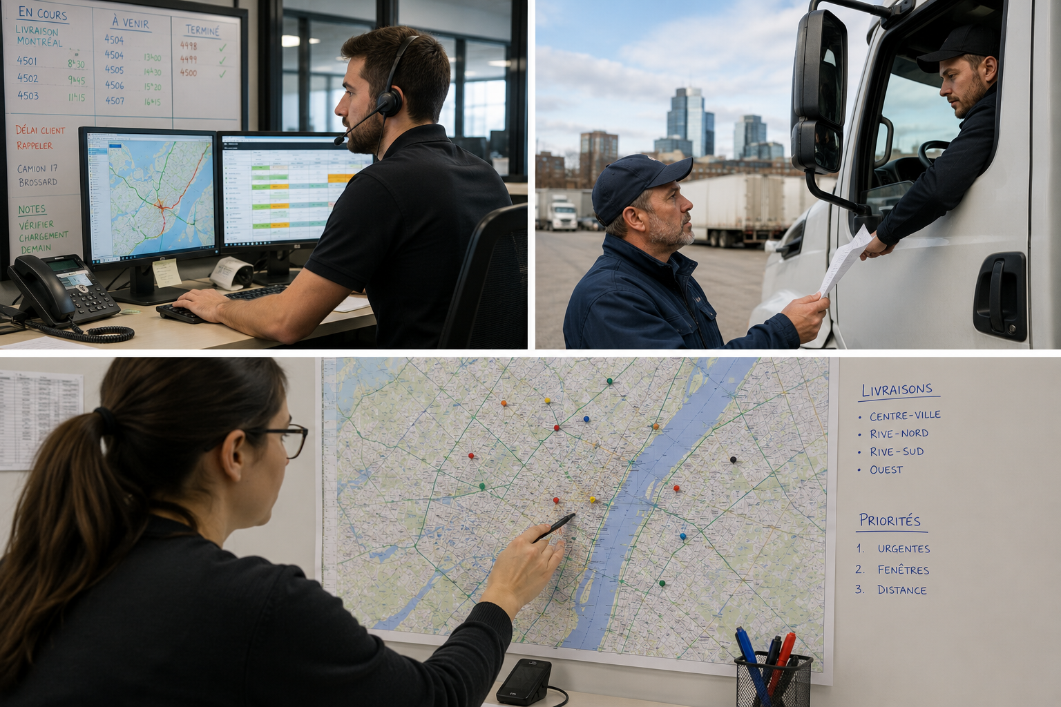 répartiteur en transport routier à Montréal coordonnant les itinéraires de livraison