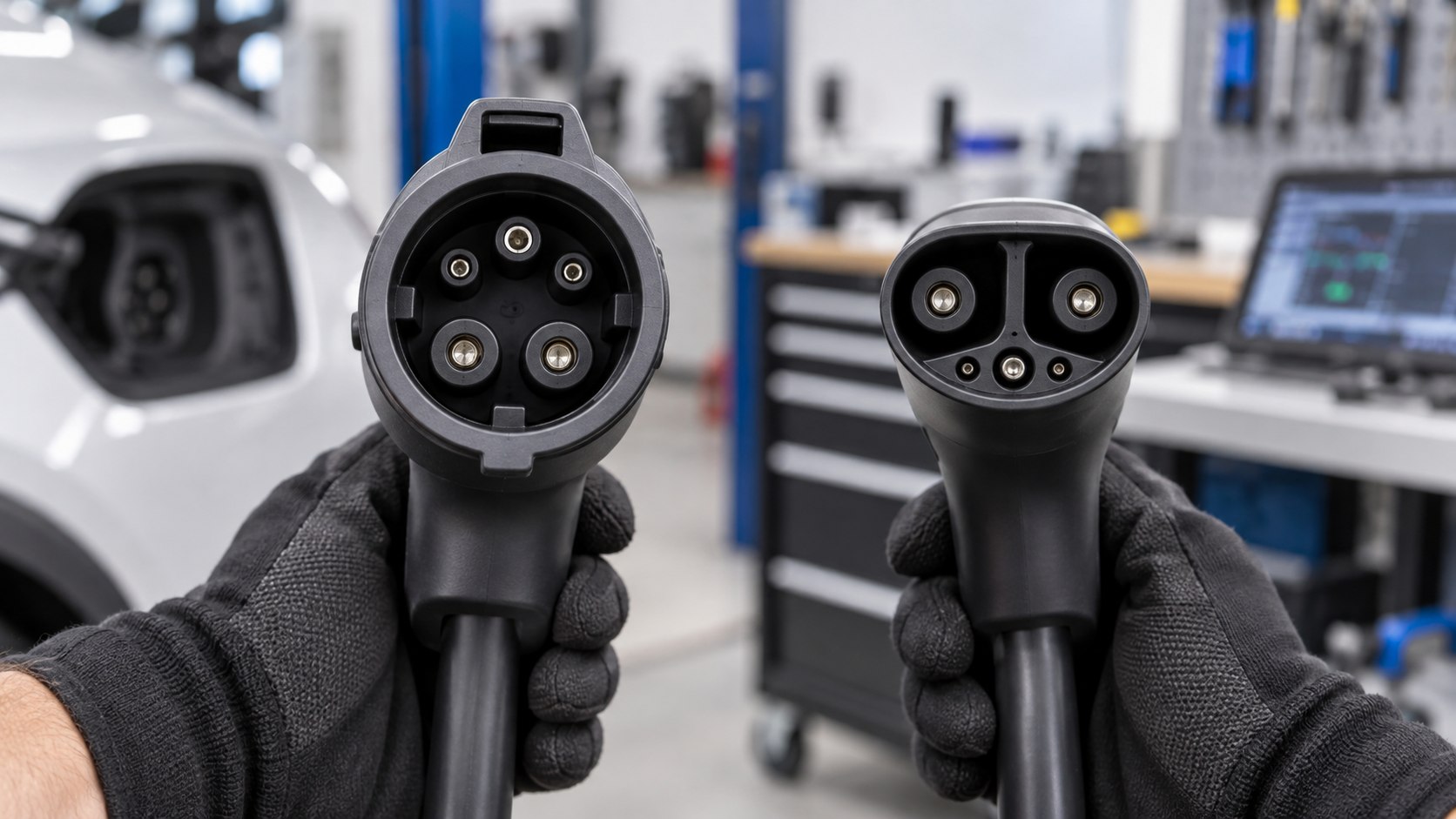 Connecteurs J1772 et NACS utilisés pour la recharge de niveau 2